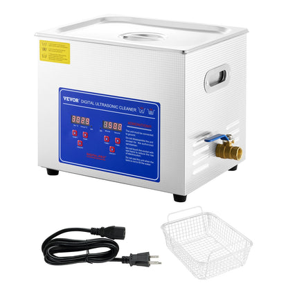 Ultrasonic Cleaner 10L Jewelry Cleaning with Digital Timer Ultrasonic Cleaning Machine for Jewellery Rings Watches Eyeglasses Dentures Coins Metal Parts Commercial and Home Use Silver