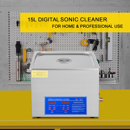 Powerful Stainless Steel 13.5-15 L Liters Ultrasonic Cleaner 360W Digital Heater Timer