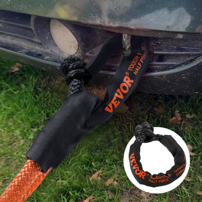 VEVOR Synthetic Soft Shackle Rope, 2 Pack 12.7 x 558.8 mm 20 Ton Breaking Strength, Recovery Tow Shackles with Extra 2 Sleeves and Storage Bag for UTV, ATV, Trucks, Jeep, Off-Road Vehicles, Black