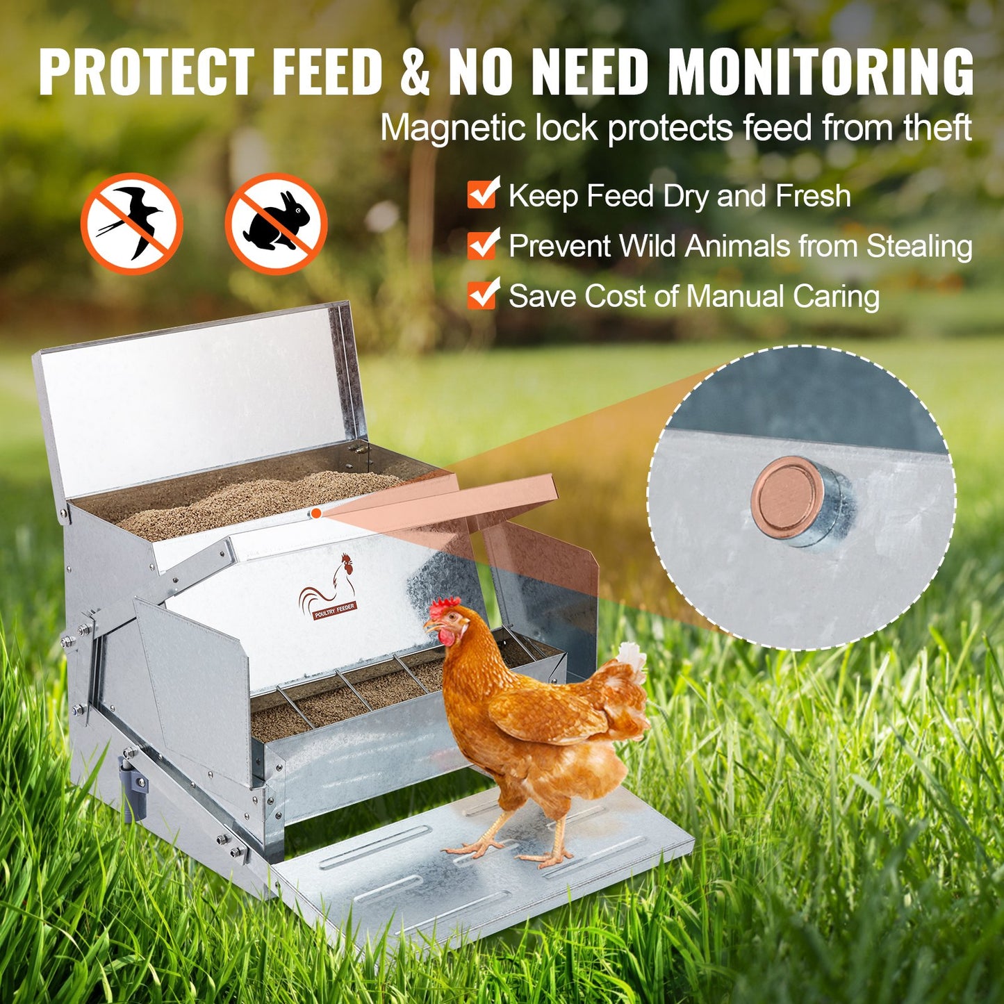 Automatic Chicken Feeder Galvanized Steel Poultry Feeder 25 lb 10 Chickens