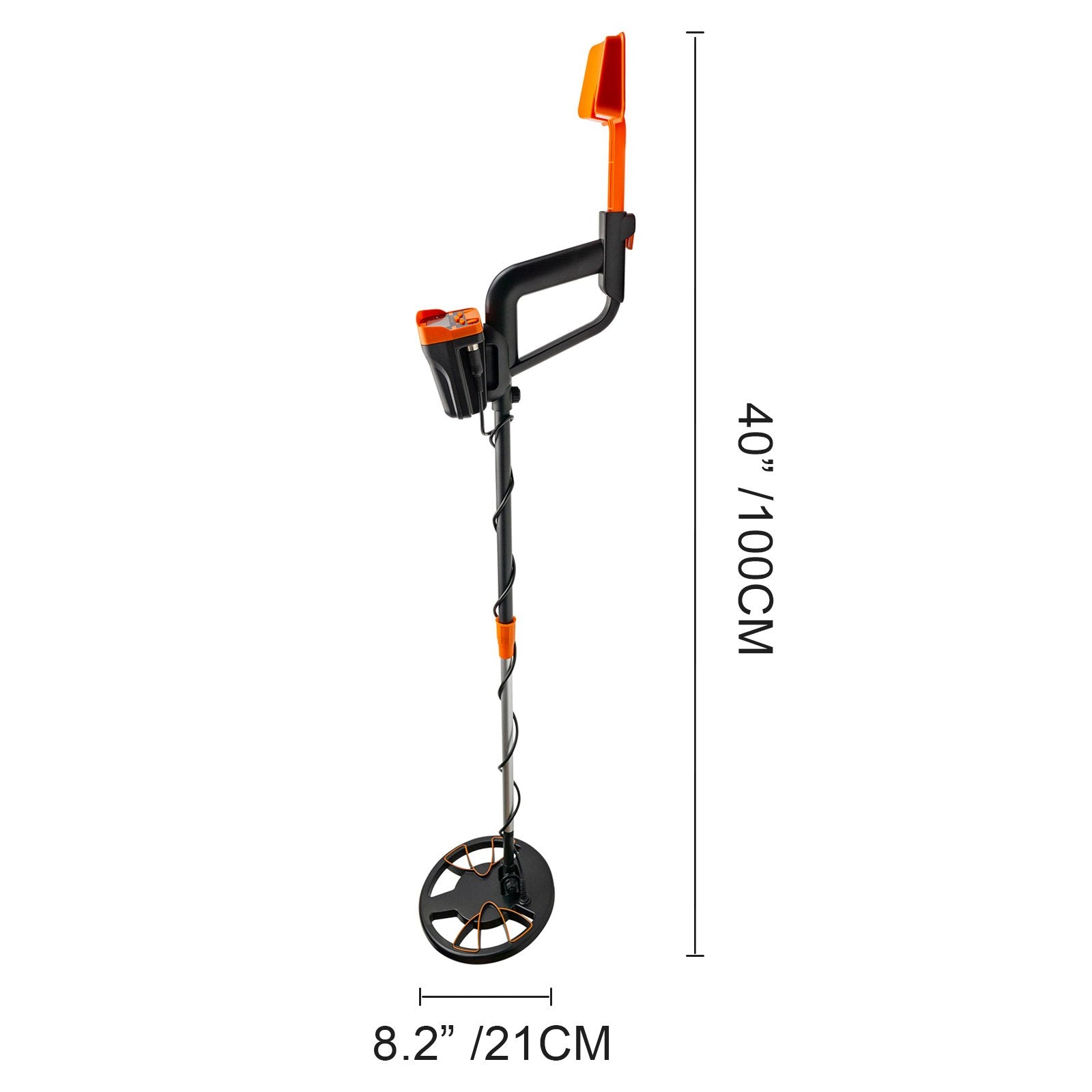 Metal detector with measurement details on a white background