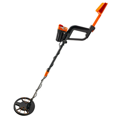 Metal detector with orange accents on a white background