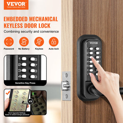 Mechanical Keyless Entry Door Lock 14 Digit Keypad and Handle Embedded