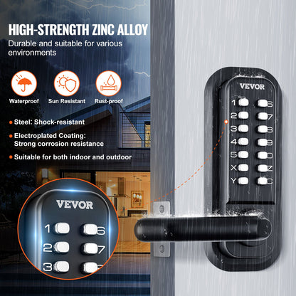 Mechanical Keyless Entry Door Lock 14 Digit Keypad and Handle Embedded