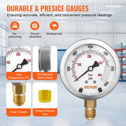 Hydraulic Pressure Test Kit, 10/100/250/400/600bar, 5 Gauges 13 Couplings 14 Tee Connectors 5 Test Hoses, Excavator Hydraulic Test Gauge Set with Carrying Case for Excavator Tractors Machinery