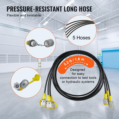 Hydraulic Pressure Test Kit, 10/100/250/400/600bar, 5 Gauges 13 Couplings 14 Tee Connectors 5 Test Hoses, Excavator Hydraulic Test Gauge Set with Carrying Case for Excavator Tractors Machinery