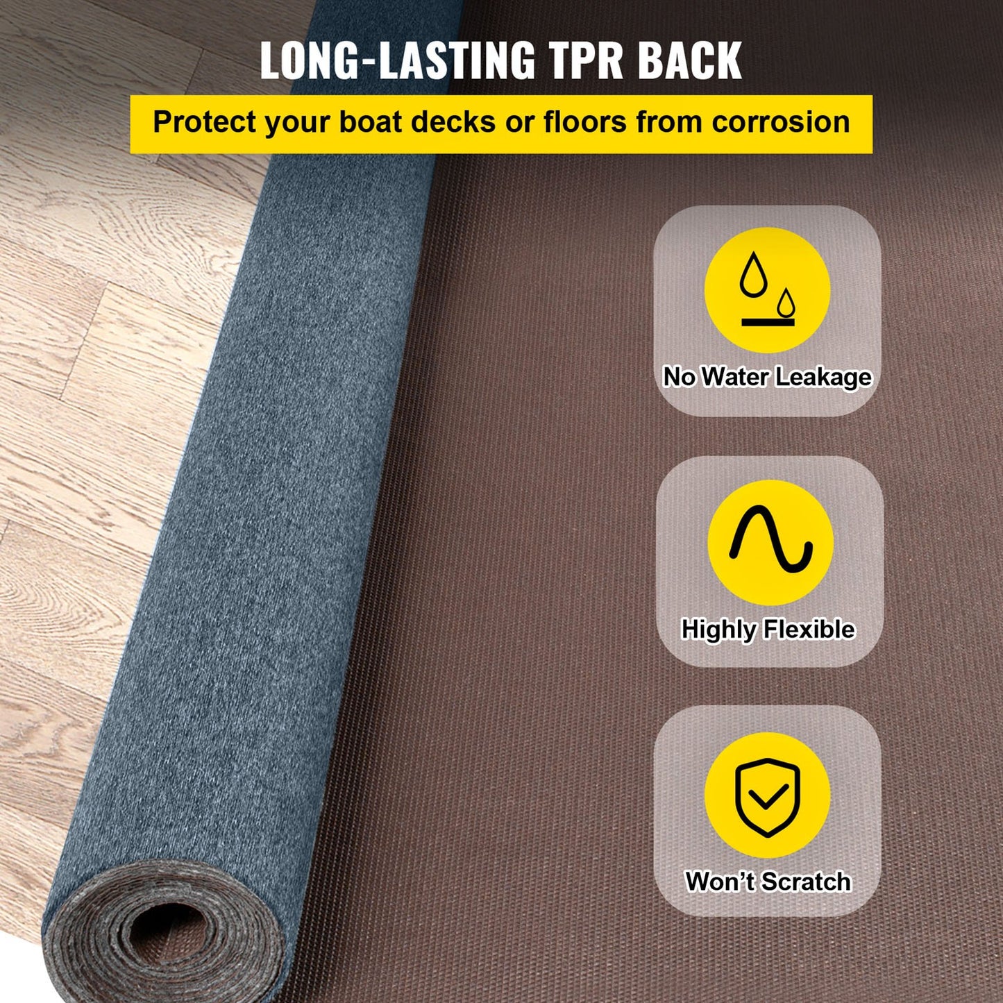 Gray Marine Carpet 6 ft x 23 ft Boat Carpet Rugs Indoor Outdoor Rugs for Patio Deck Anti-Slide TPR Water-Proof Back Cut Outdoor Marine Carpeting Easy Clean Outdoor Carpet Roll