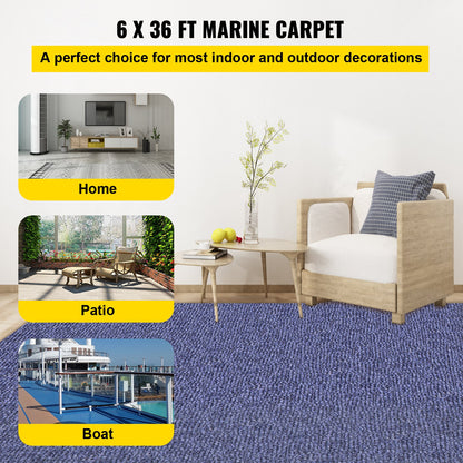 VEVOR Deep Blue Marine Carpet 6 ft x 36 ft Marine Carpeting Marine Grade Carpet for Boats with Waterproof Back Outdoor Rug for Patio Porch Deck Garage Outdoor Area Rug Runner Non-Slide Porch Rug