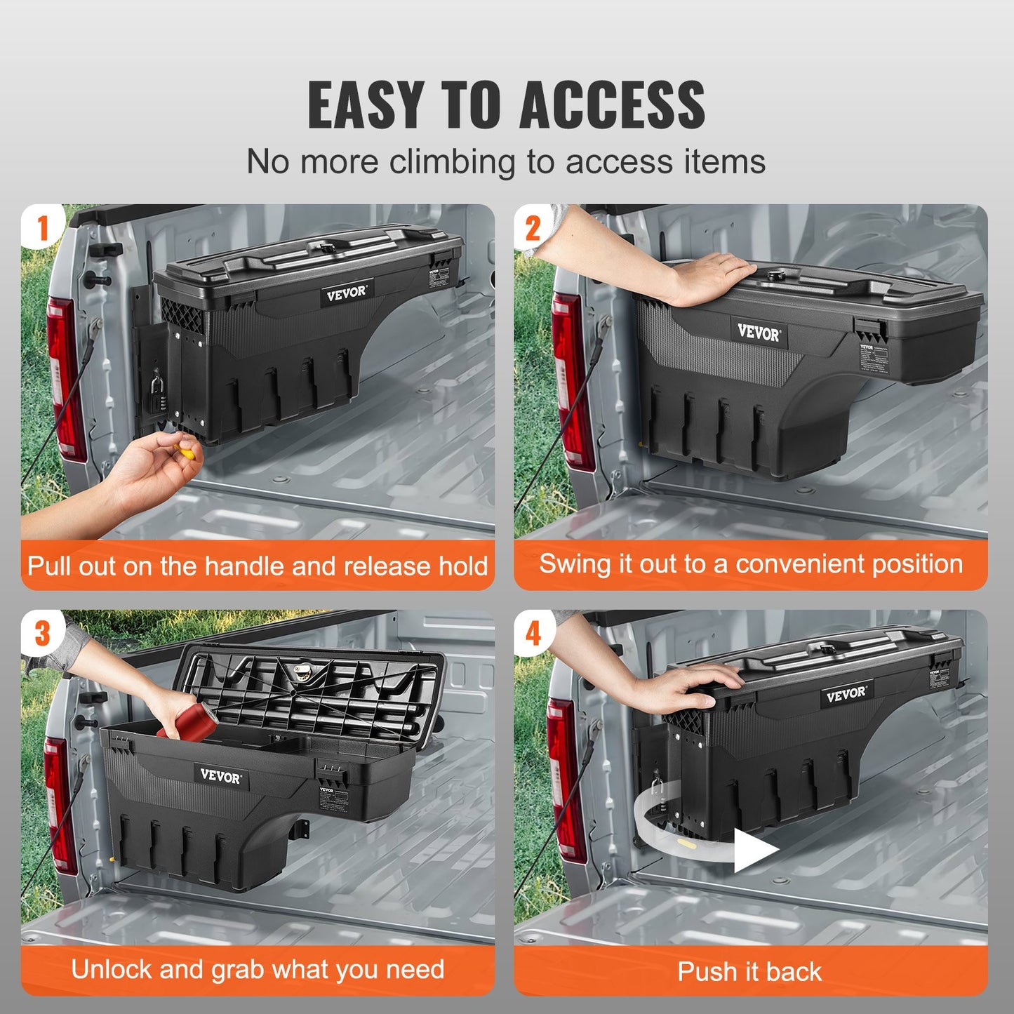 Truck Bed Storage Box, Lockable Swing Case with Password Padlock, 6.6 Gal/25 L ABS Wheel Well Tool Box, Waterproof and Durable, Compatible with Ford F-150 2015-2021, Drivers Side