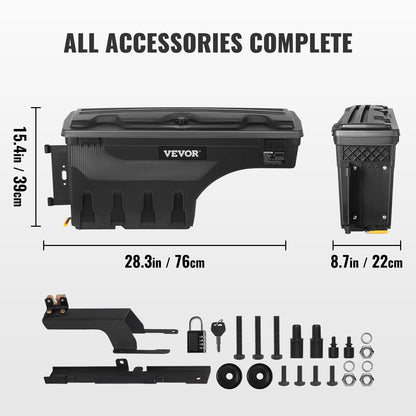 Truck Bed Storage Box, Lockable Swing Case with Password Padlock, 6.6 Gal/25 L ABS Wheel Well Tool Box, Waterproof and Durable, Compatible with Ford F-150 2015-2021, Drivers Side