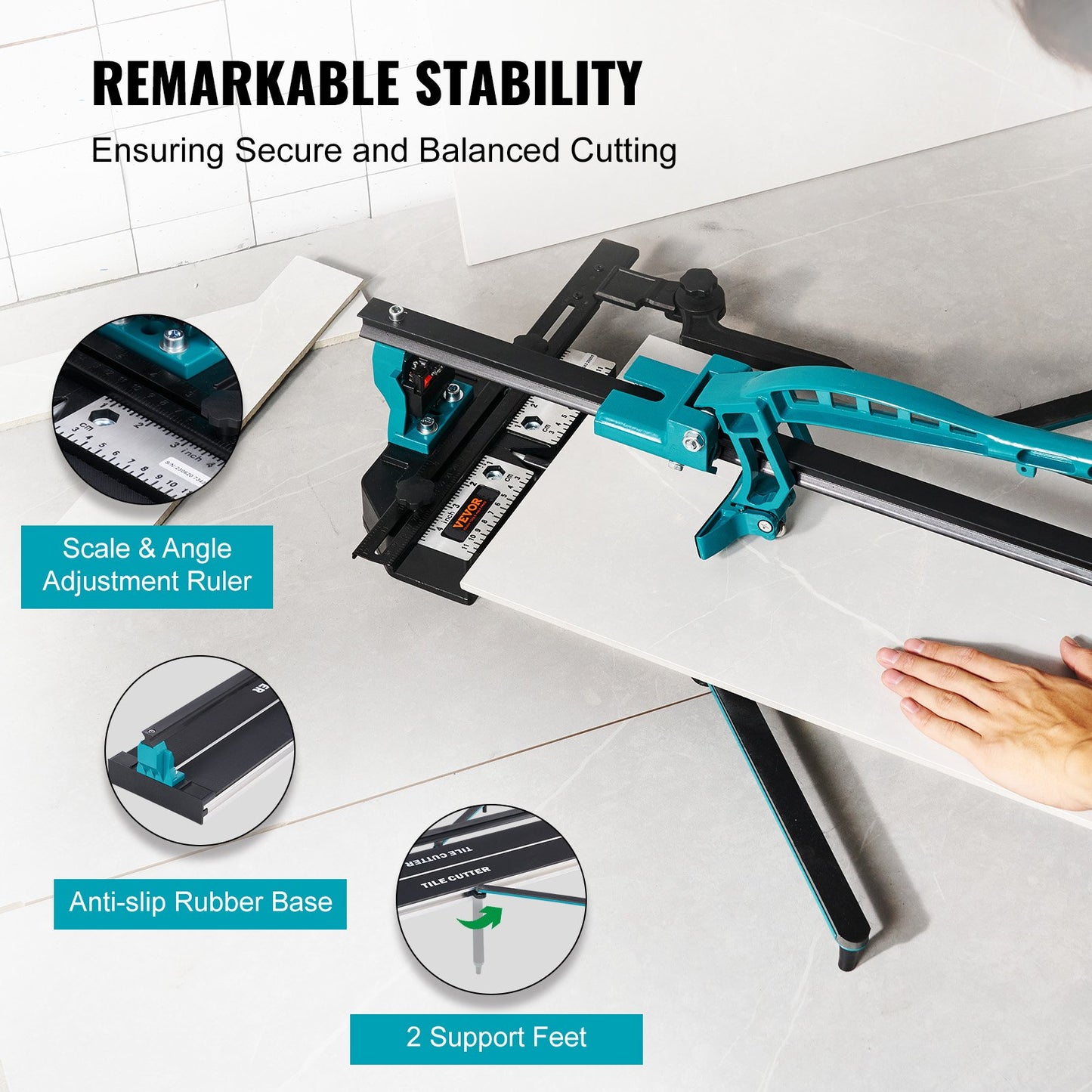 Manual Tile Cutter, 1000mm, Porcelain Ceramic Tile Cutter with Tungsten Carbide Cutting Wheel, Infrared Positioning, Anti-Skid Feet, Durable Rails for professional installers or beginners
