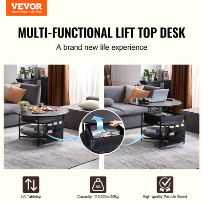 Lift Top Coffee Table 35.3" Round Coffee Table for Living Room Black