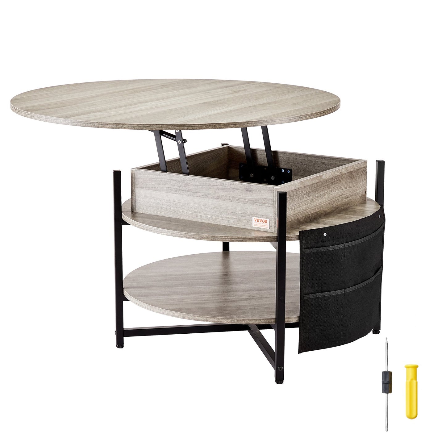 Lift Top Coffee Table 35.3" Round Coffee Table for Living Room White