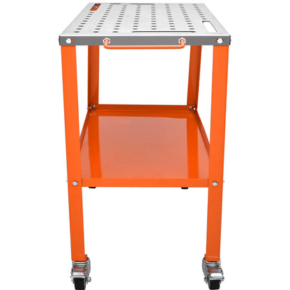 36" x 18" Welding Table, 1200lbs Load Capacity Steel Welding Workbench Table on Wheels, Portable Work Bench with Braking Lockable Casters, 4 Tool Slots, 5/8-inch Fixture Holes, Tool Tray