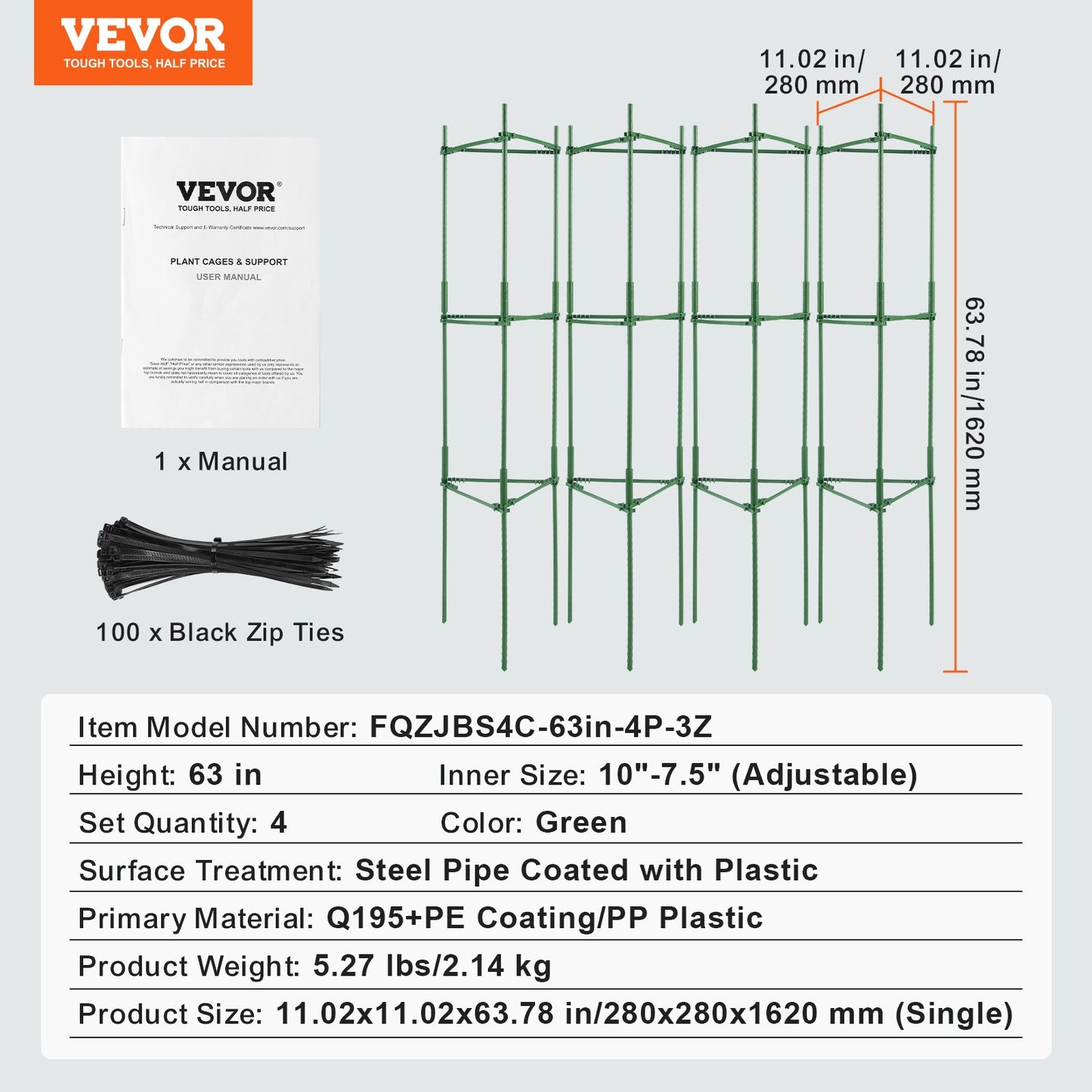 4 Packs Tomato Cages for Garden 1620 mm Tomato Plant Stakes Support Cage