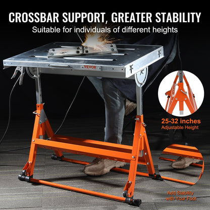 Welding Table 30" x 20", 400lbs Load Capacity Steel Welding Workbench Table on Wheels, Folding Work Bench with Three 1.1" Slot, 3 Tilt Angles, Adjustable Height, Retractable Guide Rails