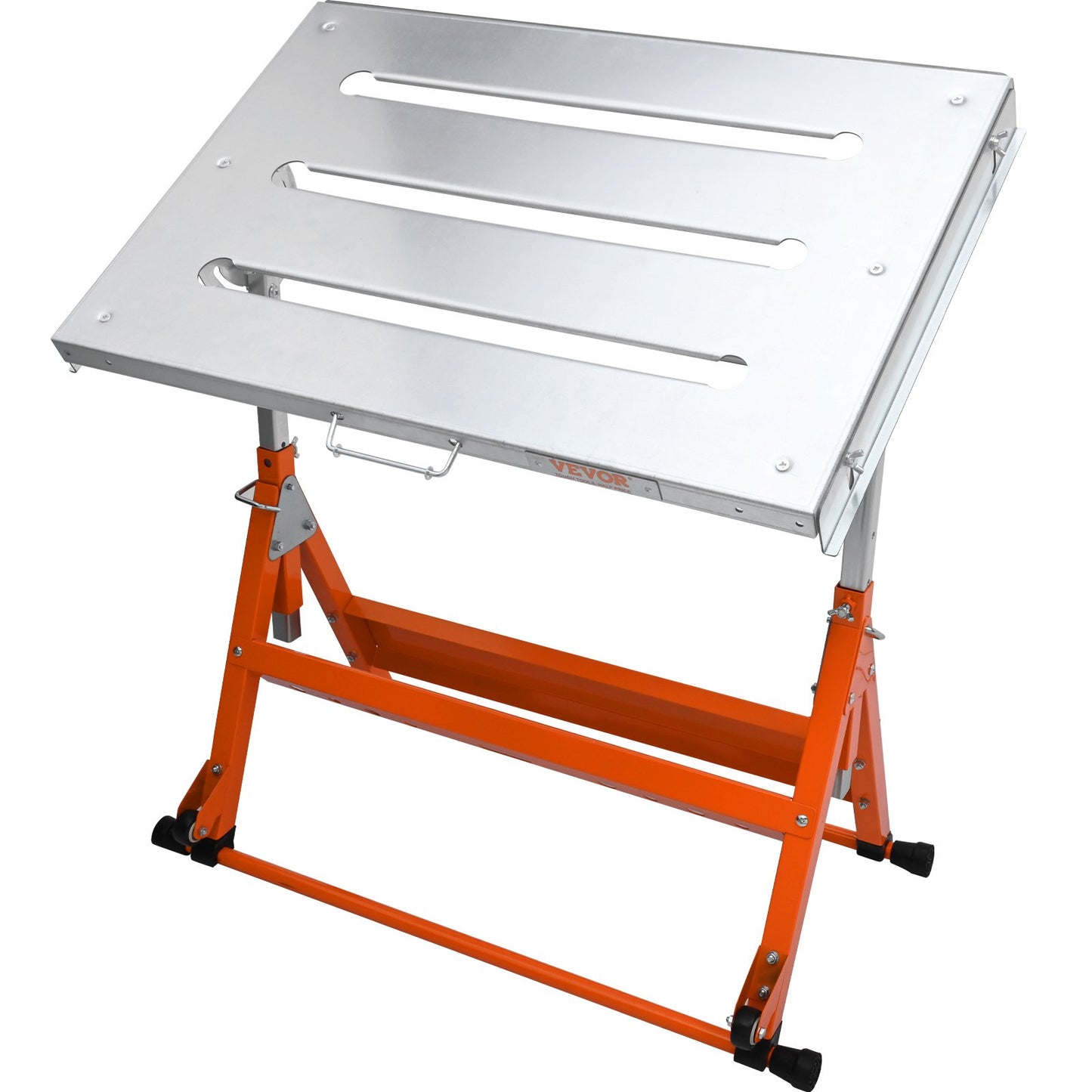 Welding Table 30" x 20", 400lbs Load Capacity Steel Welding Workbench Table on Wheels, Folding Work Bench with Three 1.1" Slot, 3 Tilt Angles, Adjustable Height, Retractable Guide Rails