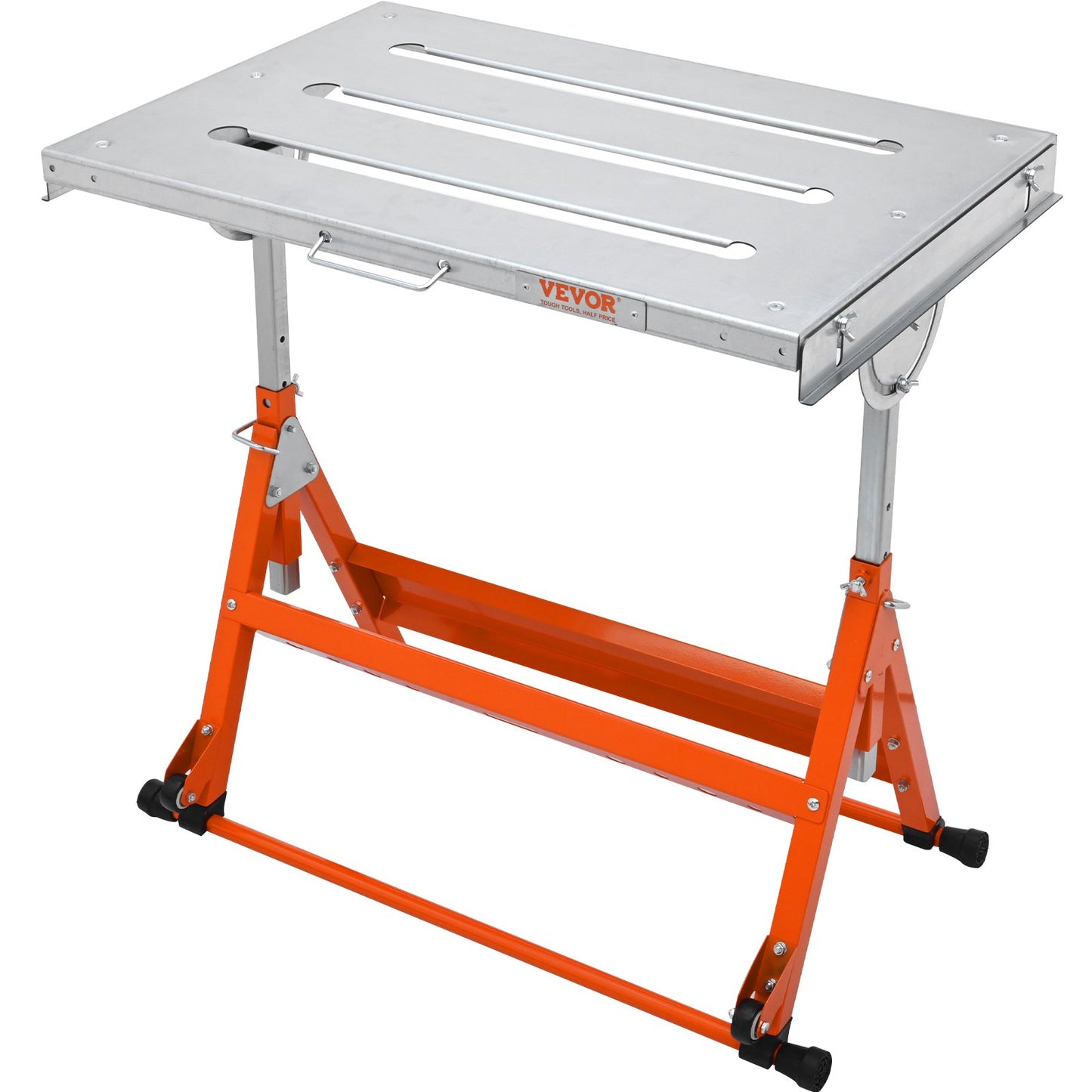 Welding Table 30" x 20", 400lbs Load Capacity Steel Welding Workbench Table on Wheels, Folding Work Bench with Three 1.1" Slot, 3 Tilt Angles, Adjustable Height, Retractable Guide Rails