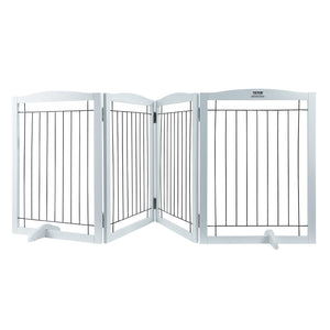 VEVOR Free Standing Dog Gate, 32" H x 96.5" W Freestanding Pet Gate, 4 Panels Foldable Dog Gate for Wide and Narrow Passageways, Expandable Dog Barrier with Silent Foot Support for Indoor, White