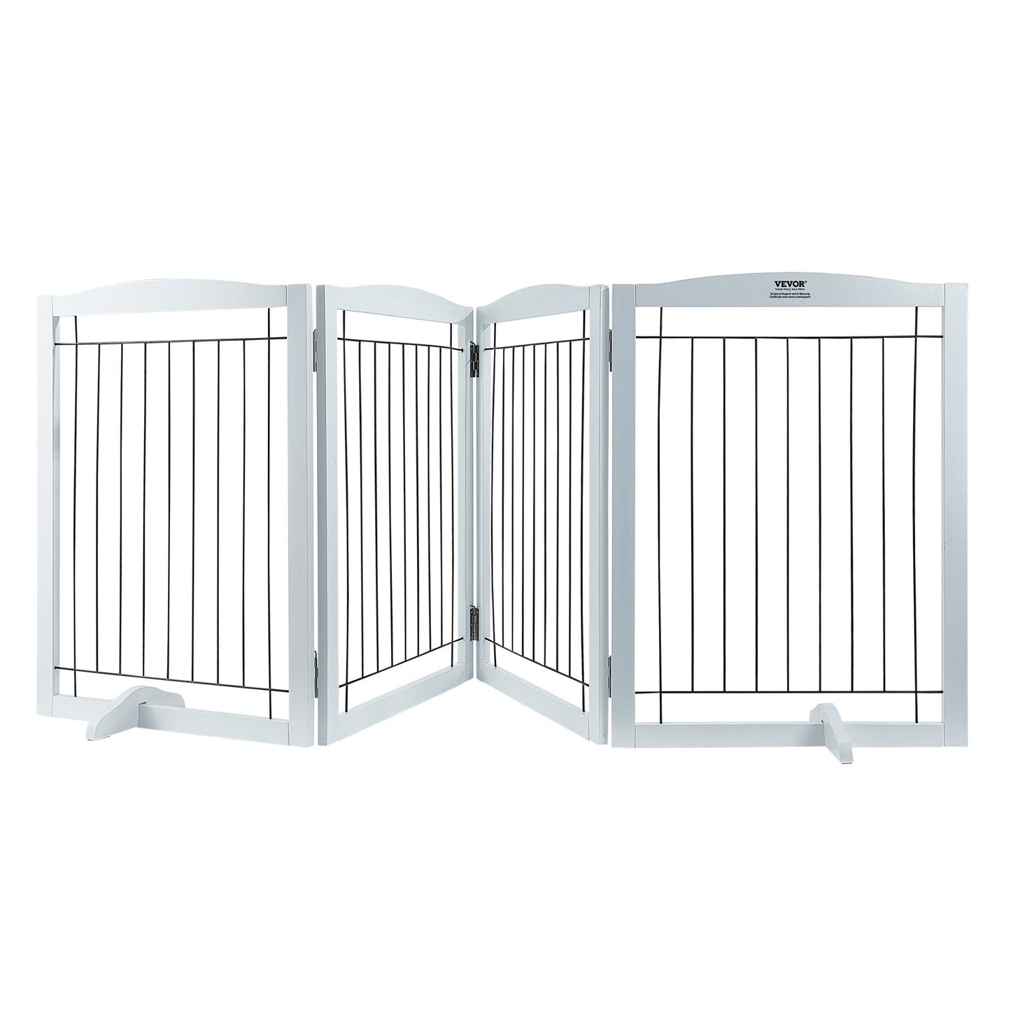 VEVOR Free Standing Dog Gate, 32" H x 96.5" W Freestanding Pet Gate, 4 Panels Foldable Dog Gate for Wide and Narrow Passageways, Expandable Dog Barrier with Silent Foot Support for Indoor, White