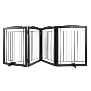 Free Standing Dog Gate 32x96.5 inch Freestanding Pet Gate Foldable Brown