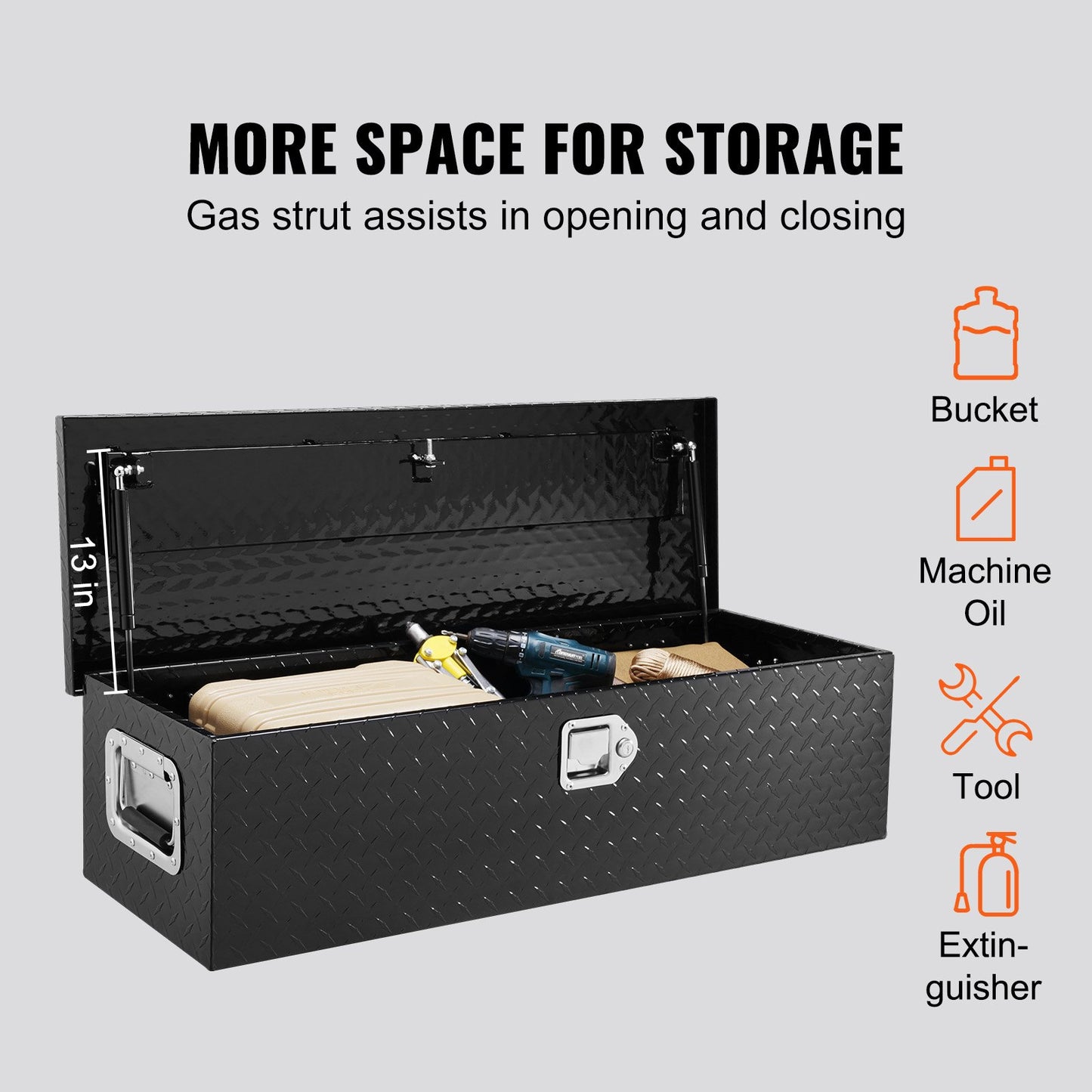 Heavy Duty Aluminum Truck Bed Tool Box, Diamond Plate Tool Box with Side Handle and Lock Keys, Storage Tool Box Chest Box Organizer for Pickup, Truck Bed, RV, Trailer, 990 x 330 x 254 mm, Black