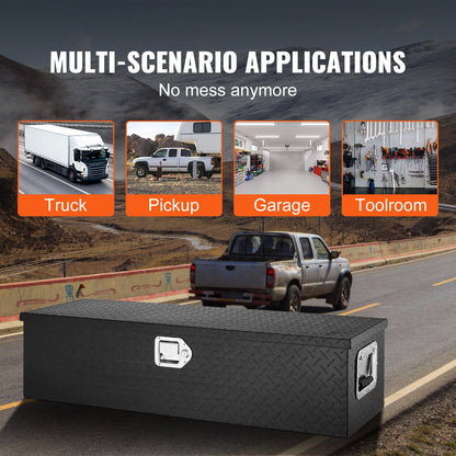 Heavy Duty Aluminum Truck Bed Tool Box, Diamond Plate Tool Box with Side Handle and Lock Keys, Storage Tool Box Chest Box Organizer for Pickup, Truck Bed, RV, Trailer, 990 x 330 x 254 mm, Black