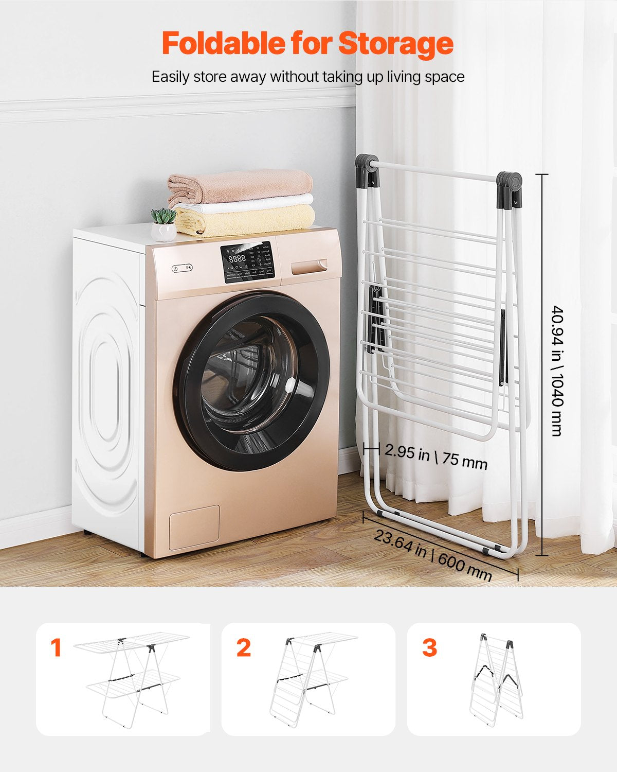 2-Tier Foldable Clothes Drying Rack with Sock Clips & 31 Drying Rods White