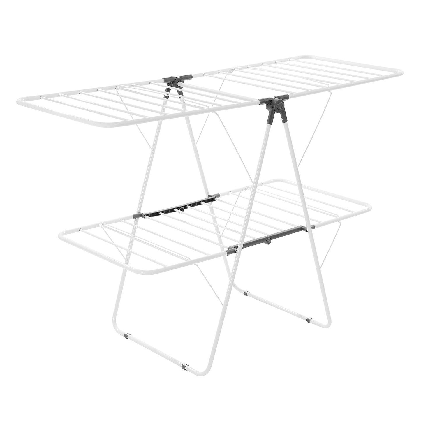 2-Tier Foldable Clothes Drying Rack with Sock Clips & 31 Drying Rods White