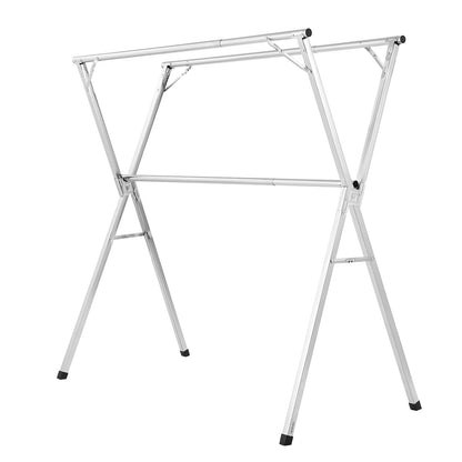 2-Tier Telescopic Clothes Drying Rack w/ 30 Windproof Holes & 2 Shoe Hooks