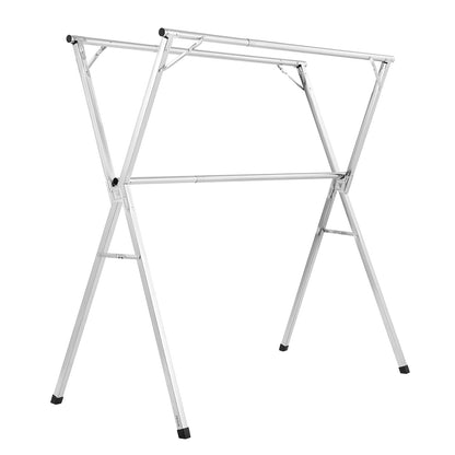 2-Tier Telescopic Clothes Drying Rack w/ 30 Windproof Holes & 2 Shoe Hooks