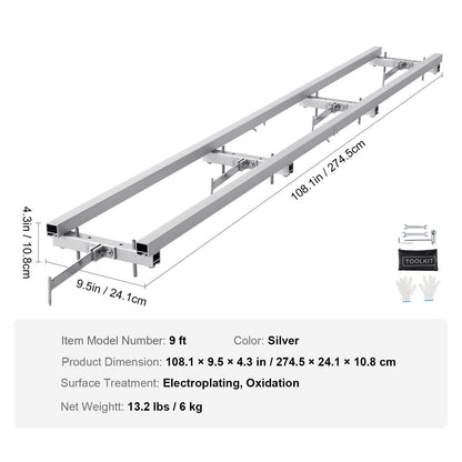 Rail Mill Guide System, 9 ft Milling Guide, 4 Crossbar Kits Chainsaw Mill Rail Guide, Aluminum Adjustable Saw Mill Rail System Work with Chainsaw Mills for Builders and Woodworkers