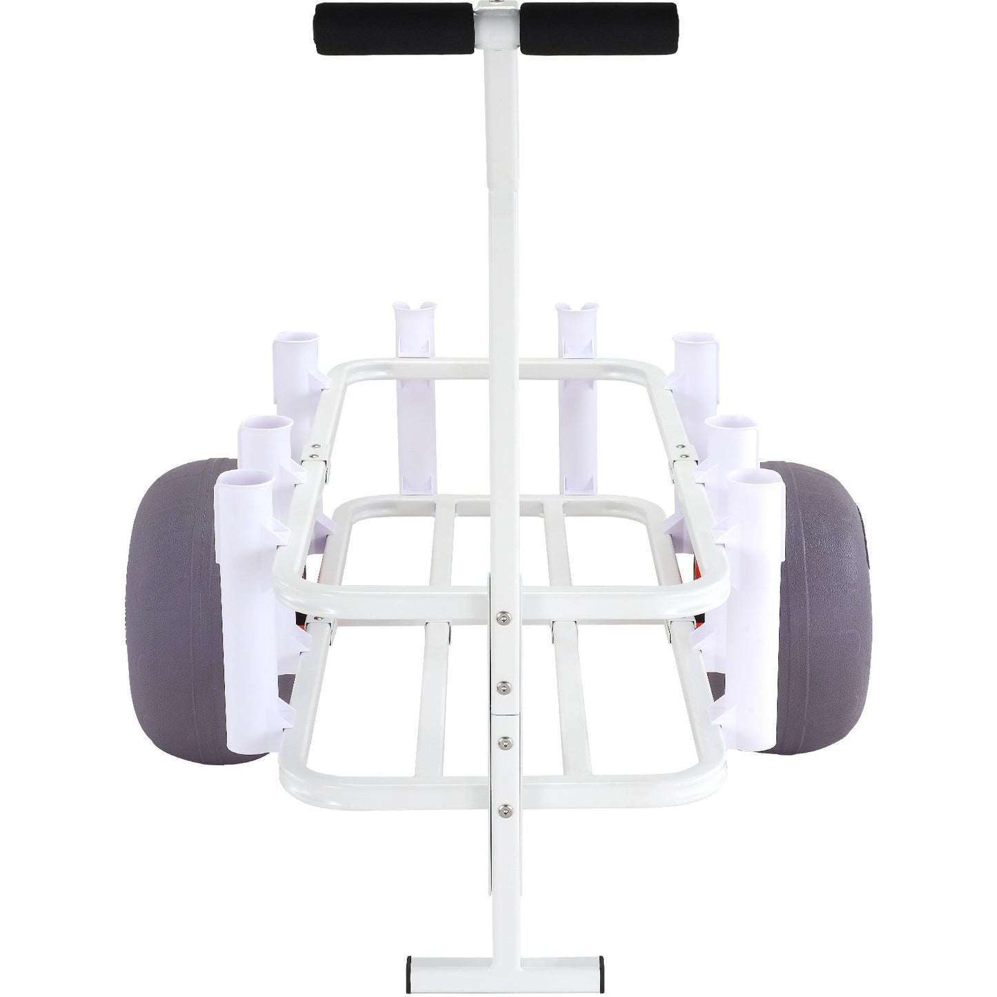 White four-wheeled cart with gray wheels on a white background