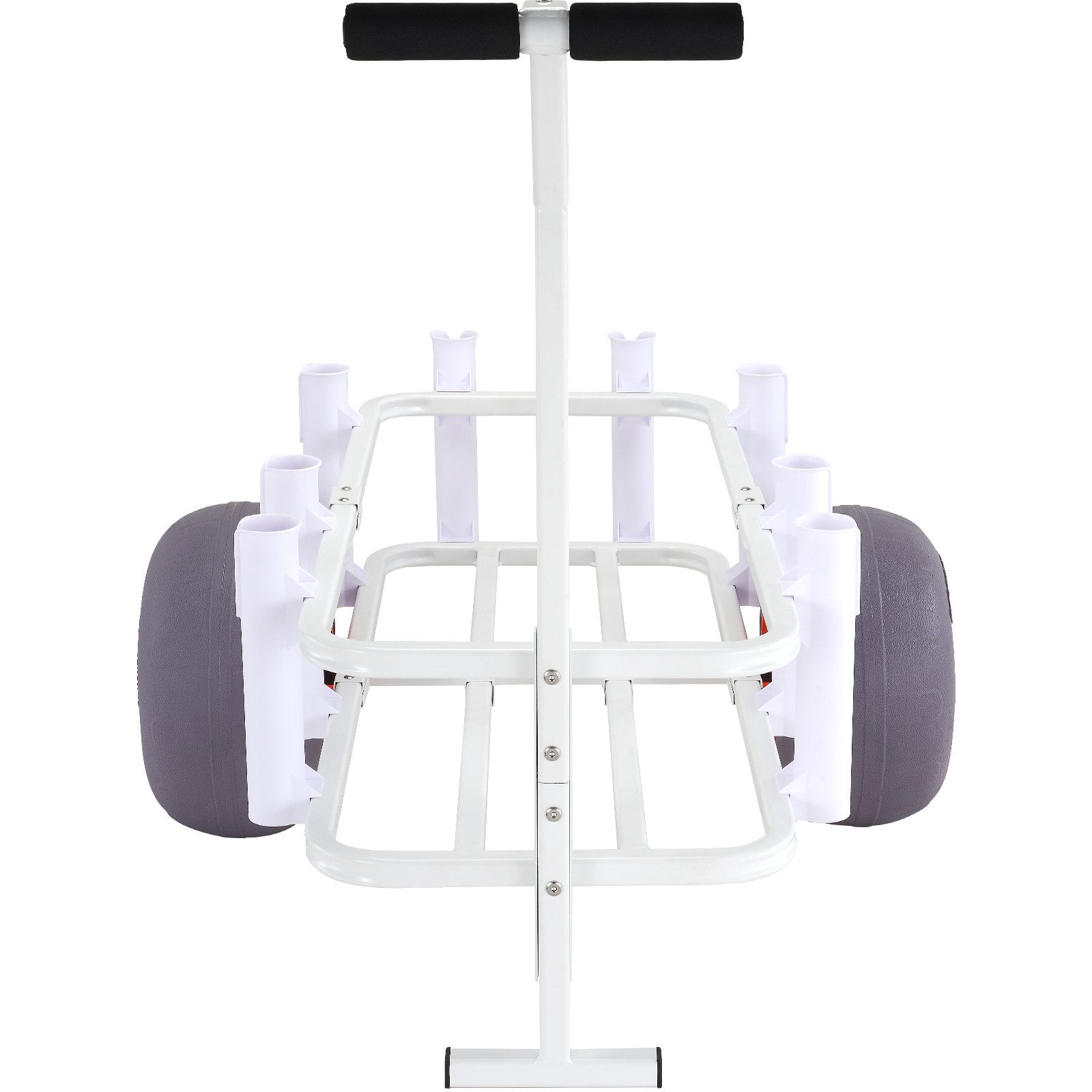White four-wheeled cart with gray wheels on a white background