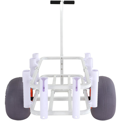 White beach cart with large wheels on a white background