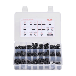 VEVOR 280 Pcs Bolts and Nuts Assortment Kit, Metric Machine Screws and Flat Washers, Alloy Steel M6/M8/M10 Multiple Size, for Furniture / Equipment Assembly, Vehicle Grade 10.9 Black, with Case