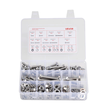 VEVOR 246 Pcs Bolts and Nuts Assortment Kit, Imperial Screws and Flat Washers, Stainless Steel 1/4-20,5/16-18,3/8-16, Spring Lock Washers for Furniture / Equipment /Vehicle Assembly with Case