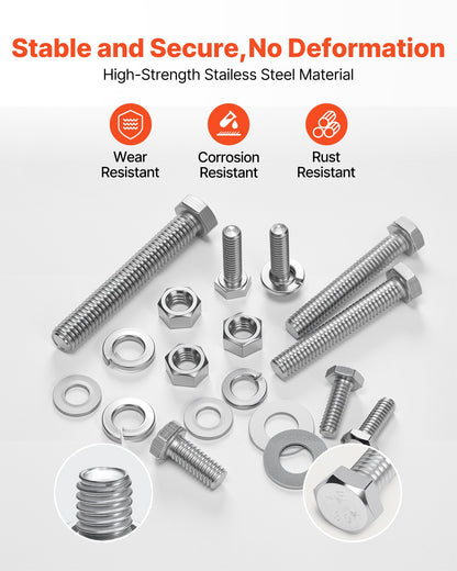 VEVOR 246 Pcs Bolts and Nuts Assortment Kit, Imperial Screws and Flat Washers, Stainless Steel 1/4-20,5/16-18,3/8-16, Spring Lock Washers for Furniture / Equipment /Vehicle Assembly with Case