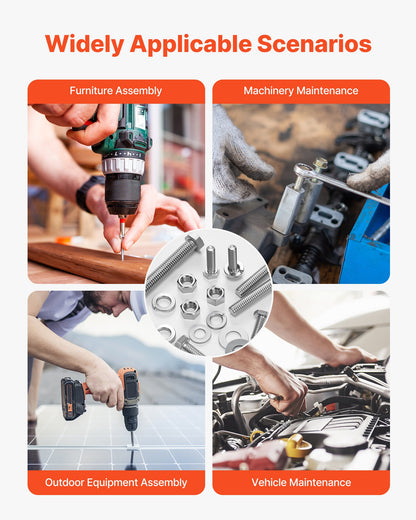 VEVOR 246 Pcs Bolts and Nuts Assortment Kit, Imperial Screws and Flat Washers, Stainless Steel 1/4-20,5/16-18,3/8-16, Spring Lock Washers for Furniture / Equipment /Vehicle Assembly with Case