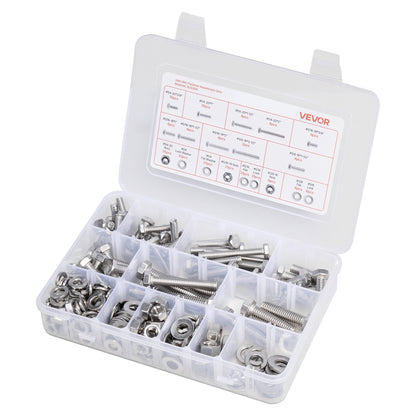 VEVOR 246 Pcs Bolts and Nuts Assortment Kit, Imperial Screws and Flat Washers, Stainless Steel 1/4-20,5/16-18,3/8-16, Spring Lock Washers for Furniture / Equipment /Vehicle Assembly with Case