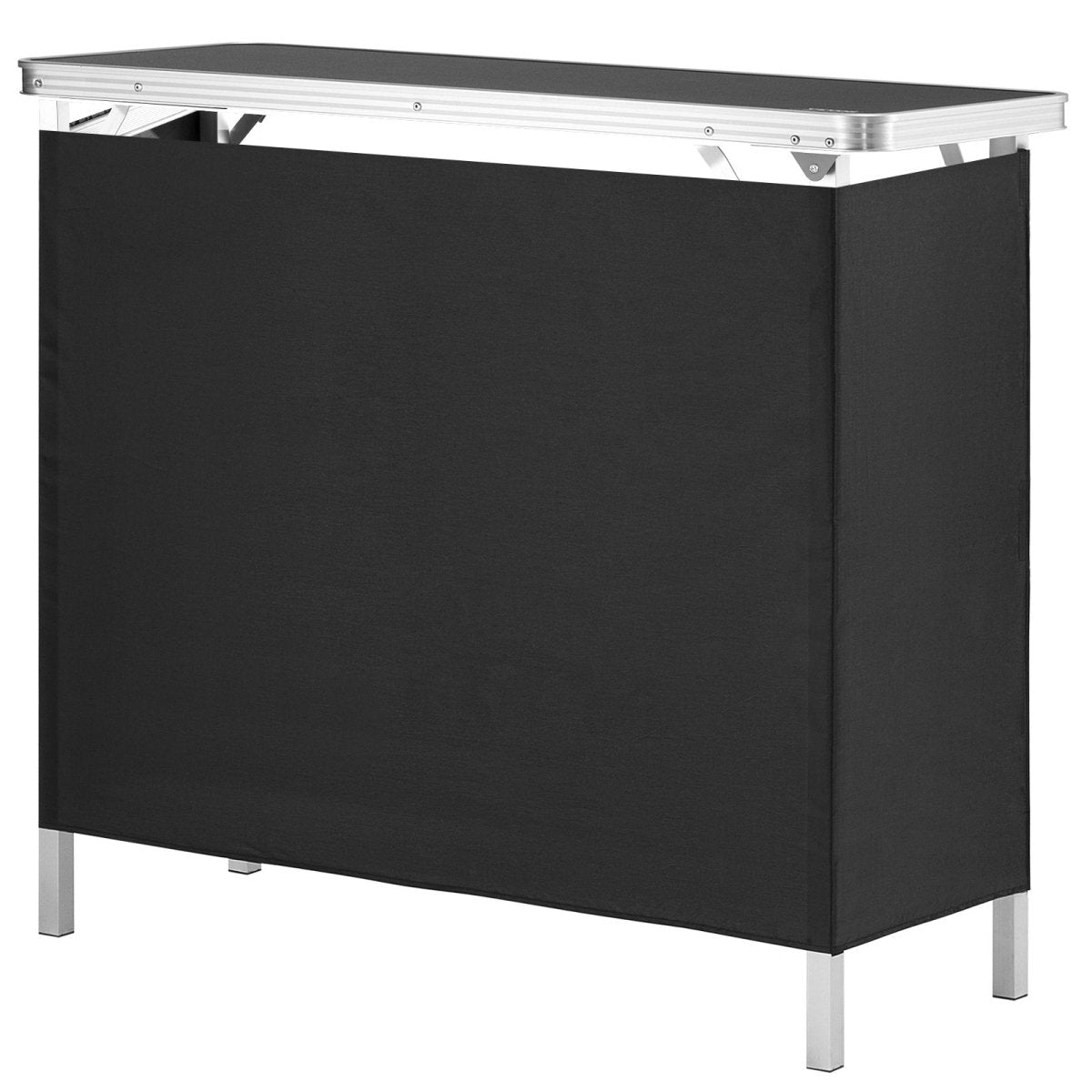 VEVOR Folding Portable Bar Table, Tradeshow Podium Table for Indoor, Outdoor, Party, Picnic, Exhibition, Includes Carrying Case, Storage Shelf and Black Skirt, 38.39" x 15.16" x 34.25“ - Factory Direct Shop