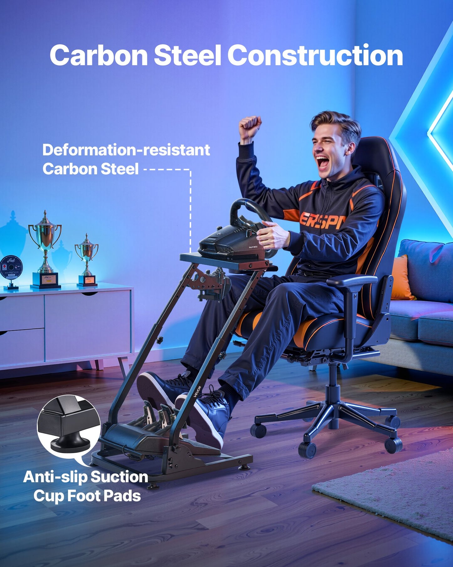 VEVOR Racing Wheel Stand, Adjustable & Foldable Simulator Stand for Logitech G29 G27 G920 G923, Thrustmaster T300RS T300GT T248 TS-PC TSXW Gaming Cockpit,Pedals Simulator NOT Included