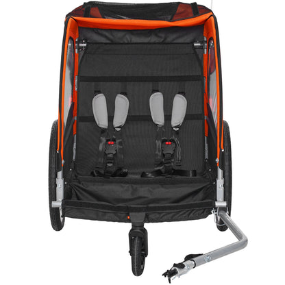 VEVOR Bike Trailer for Toddlers, Kids, Double Seat, 45 kg Load, 2-In-1 Canopy Carrier Converts to Stroller, Tow Behind Foldable Child Bicycle Trailer with Universal Bicycle Coupler, Orange and Gray