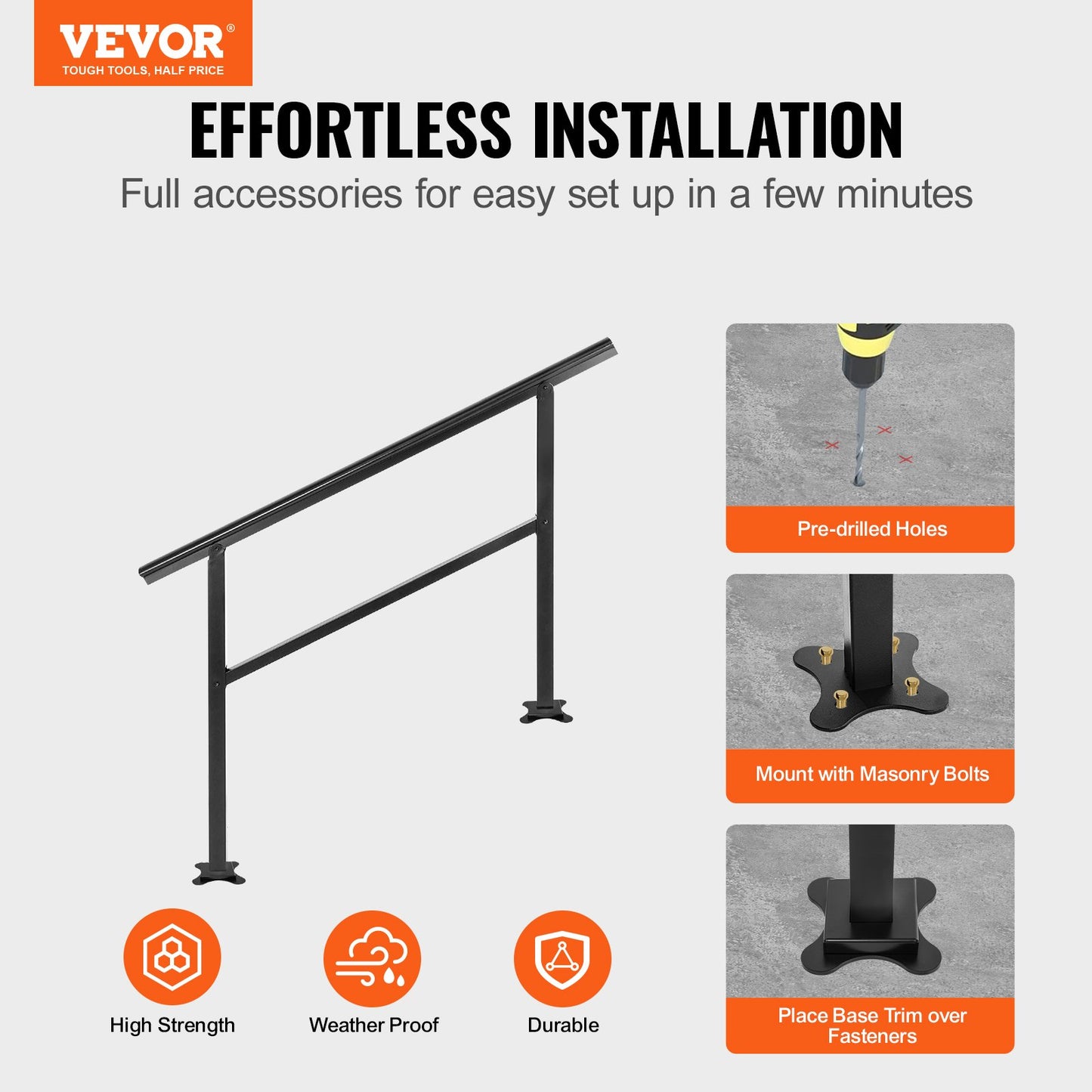 Handrail Outdoor Stairs 47.6 X 35.2 Inch Outdoor Handrail Outdoor Stair Railing Adjustable from 0 to 30 Degrees Handrail for Stairs Outdoor Aluminum Black Stair Railing Fit 3-4 Steps