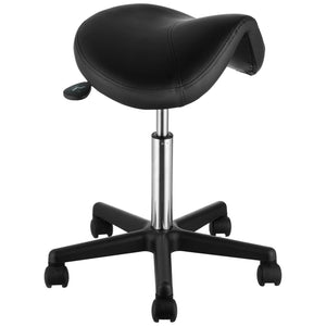 Saddle Stool with Wheels, 400 LBS Weight Capacity Ergonomic Rolling Saddle Stool, Height Adjustable Thickened PU Leather Swivel Saddle Stools Chair for Salon, Spa, Tattoo, Clinic, Black