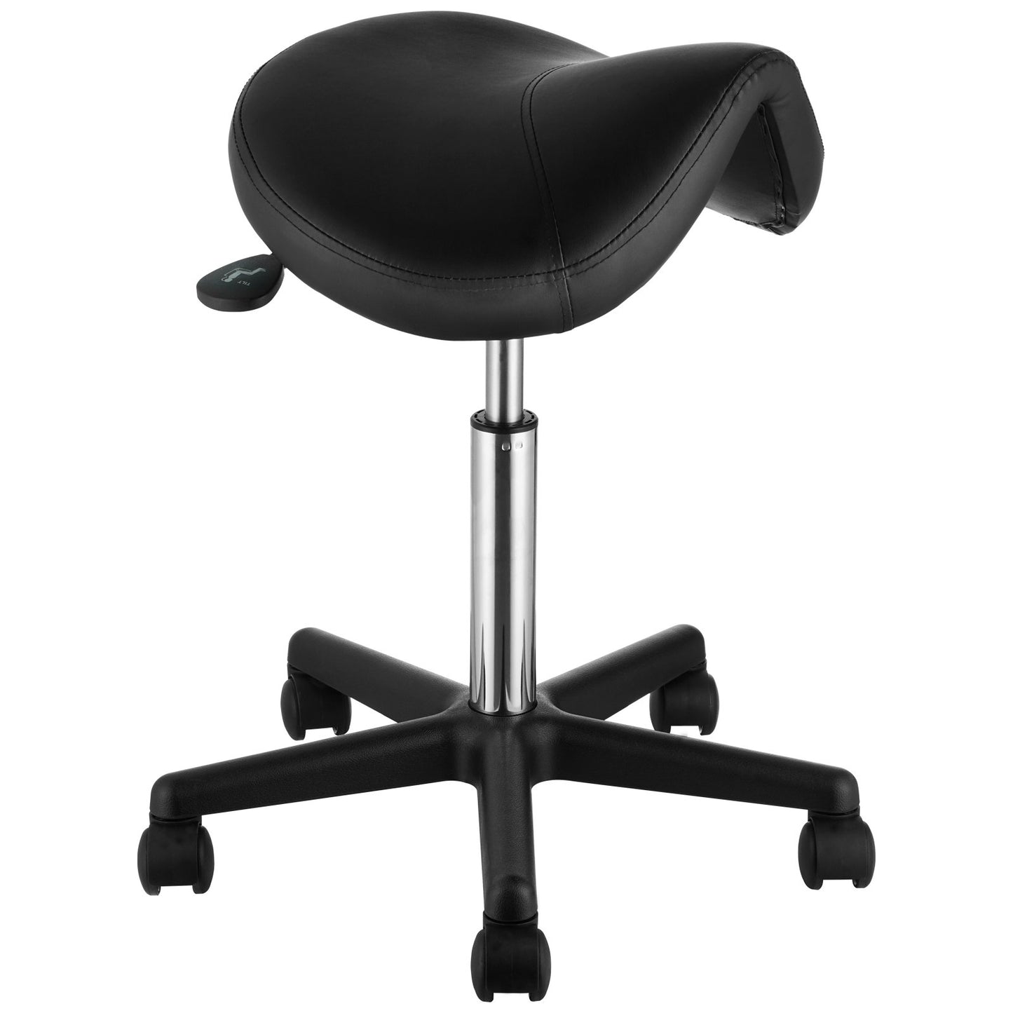 Saddle Stool with Wheels, 400 LBS Weight Capacity Ergonomic Rolling Saddle Stool, Height Adjustable Thickened PU Leather Swivel Saddle Stools Chair for Salon, Spa, Tattoo, Clinic, Black