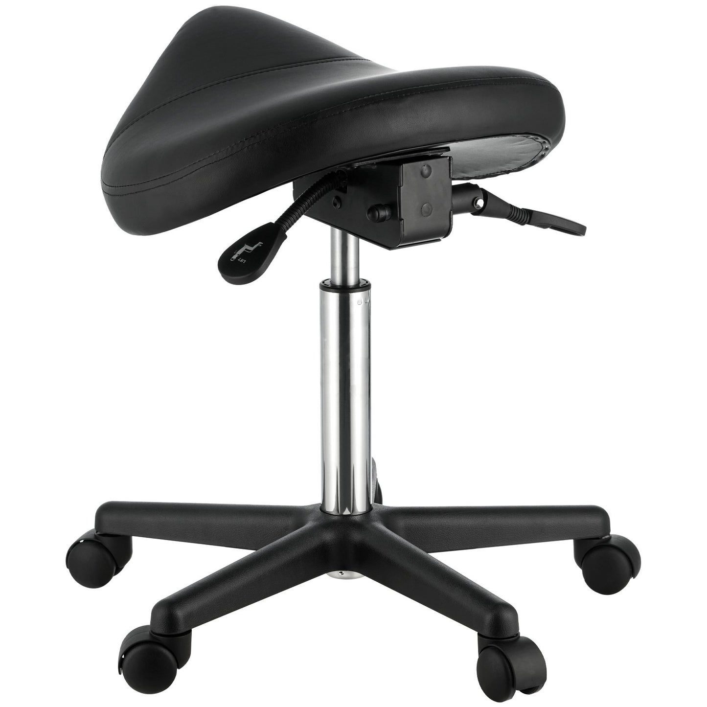 Saddle Stool with Wheels, 400 LBS Weight Capacity Ergonomic Rolling Saddle Stool, Height Adjustable Thickened PU Leather Swivel Saddle Stools Chair for Salon, Spa, Tattoo, Clinic, Black