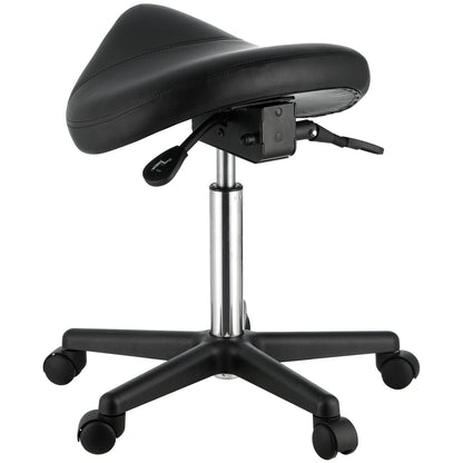 Saddle Stool with Wheels, 400 LBS Weight Capacity Ergonomic Rolling Saddle Stool, Height Adjustable Thickened PU Leather Swivel Saddle Stools Chair for Salon, Spa, Tattoo, Clinic, Black