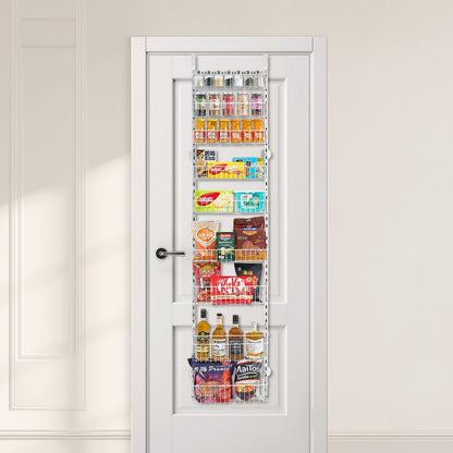 Over the Door Pantry Organizer, 9-Tier Pantry Organization and Storage, Heavy-Duty Steel Hanging Spice Rack, Adjustable Wall Seasoning Shelves, for Home Kitchen Laundry Room Bathroom, White