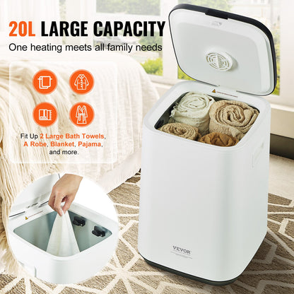 20L Large Towel Warmer Bucket with LED Screen U-shaped Light & Timer White